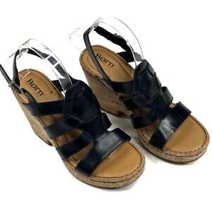 Born Bernese Womens Hand Crafted Black Leather Wedge Sandal Size 10M Caged New